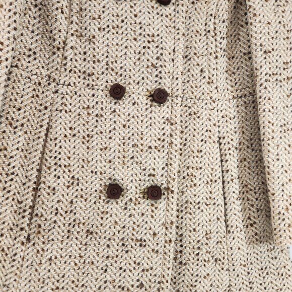 Vintage Handmade Double Breasted Speckled Herringbone Beige Peacoat Small - Picture 5 of 13